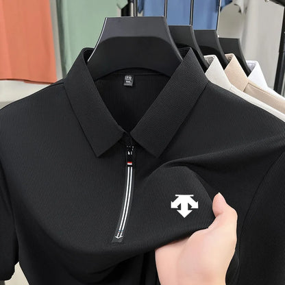 Original Men's Print Lapel Polo Shirt High Quality Half Zip Short Sleeved Solid Color Summer T-shirt Business Casual Men's Wear