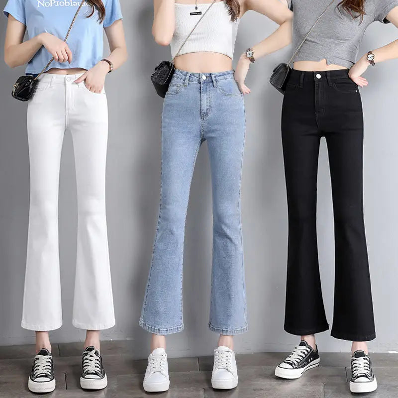 High Waist Weila Jeans Women Solid Color Denim Pants