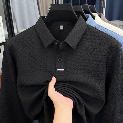 High quality fashion long sleeve polo shirt men's autumn new brand striped jacquard design Korean casual luxury lapel T-shirt