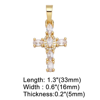 Big Rainbow Colorful Cross Pendants for Necklace Gold Plated  Copper Zircon Religious Jewelry Components pdta638