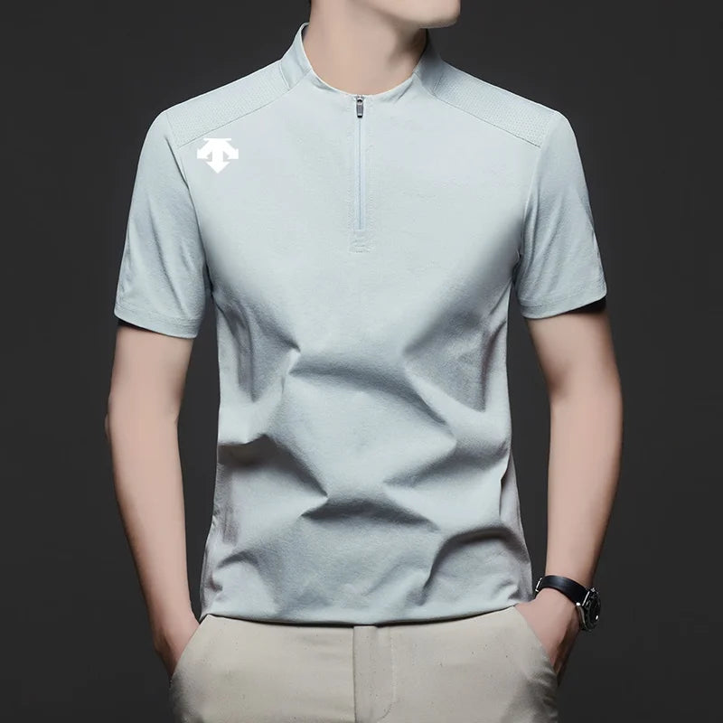 original spring men's Short sleeves polo shirt stand collar minimalist exercise t-shirt fashion leisure Mesh breathable men wear