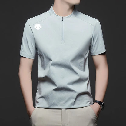 original spring men's Short sleeves polo shirt stand collar minimalist exercise t-shirt fashion leisure Mesh breathable men wear