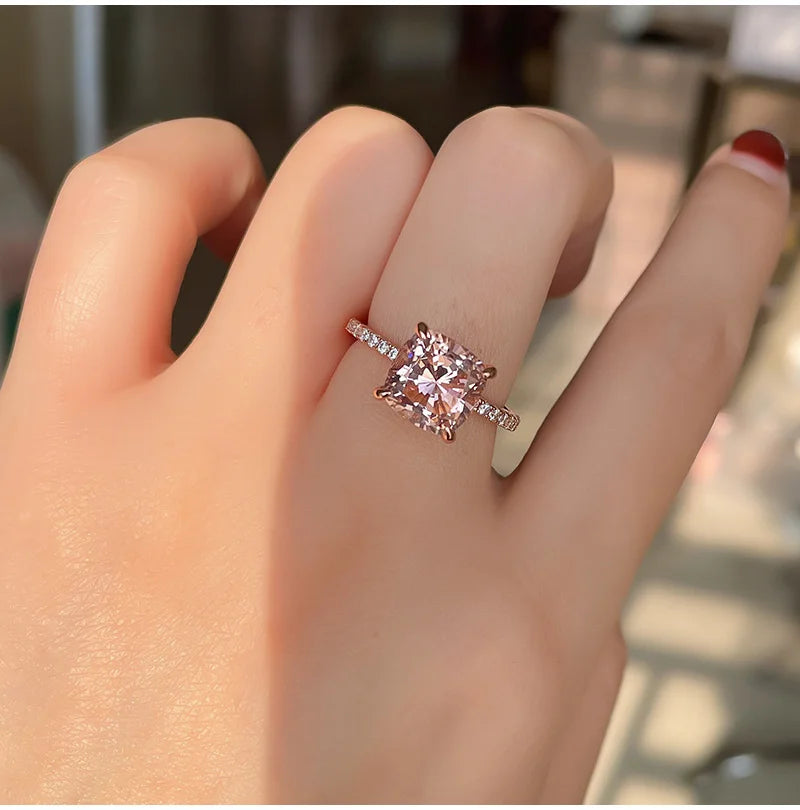 4-carat Morganite 925 sterling silver ring, light luxury, niche, exquisite, high-end, cool style, rose gold plated diamond ring