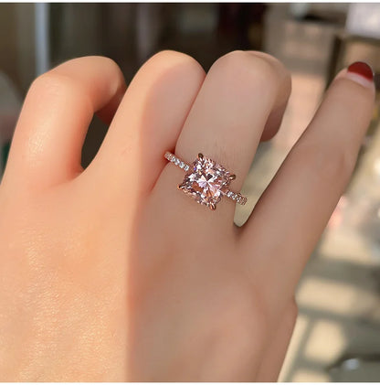 4-carat Morganite 925 sterling silver ring, light luxury, niche, exquisite, high-end, cool style, rose gold plated diamond ring
