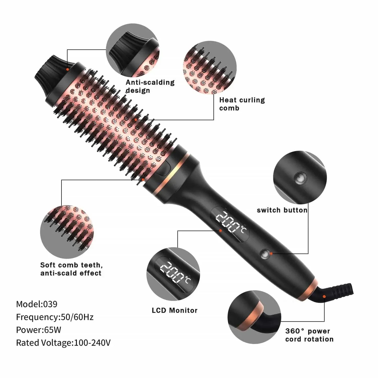 Thermal Brush Styling Comb Electric Fast Heating Anti Scald 3 in 1 Straightener Heated Brush Professional Hair Styling Brush