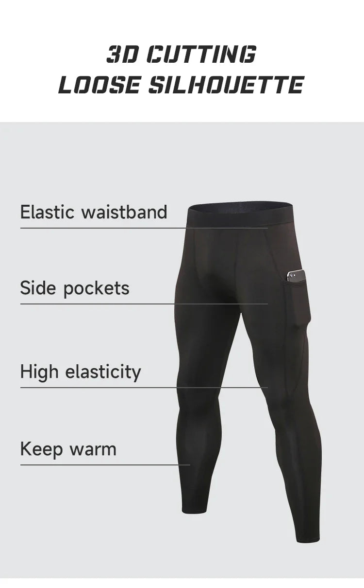 Men's Autumn and Winter Warm Running Tight Leggings Sports Gym Fitness Jogging Pants Fast Dry Running Compression leggings