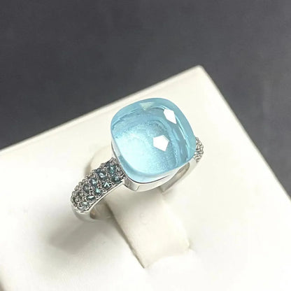 10.6mm Classic Ring for Women Light Blue Zircon Blue Topaz Candy Water Drop Crystal Ring Platinum Plated Jewelry Gift