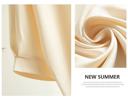 2026 New In Summer Satin Silk Half-Sleeve Tee Tops Basic Solid Women‘s T-Shirt Casual O-neck Thin Shirts Ladies Loose Blouses