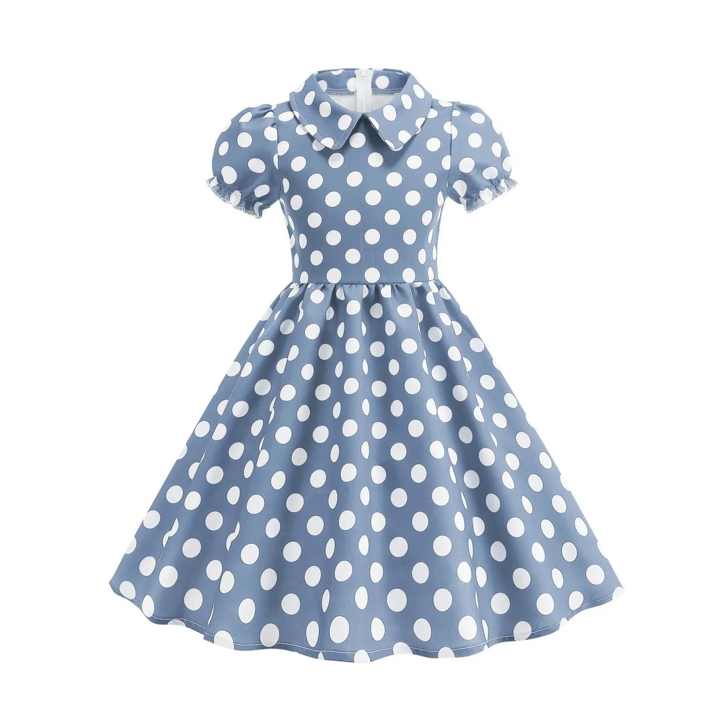 New Fashion Kids Dress For Girls Polka Dot Short-sleeved Children Dress With Baby Collar Daily Girls Casual Costume