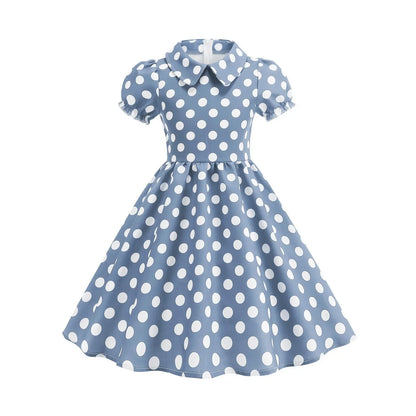 New Fashion Kids Dress For Girls Polka Dot Short-sleeved Children Dress With Baby Collar Daily Girls Casual Costume
