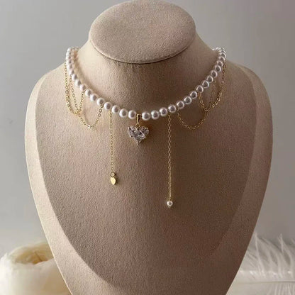Fashion Tassel Chain Pendant Necklace For Women Boho Transparent Crystal & Imitation Pearl Chain Jewelry Valentine's Gift N0538