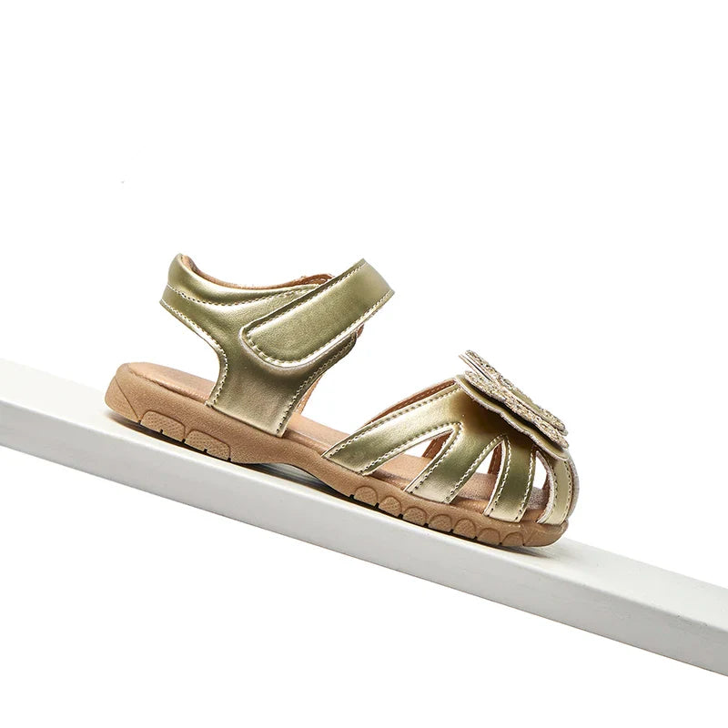 Leather sparkling butterfly Girls flat Sandals closed toe little kids girls summer shoes