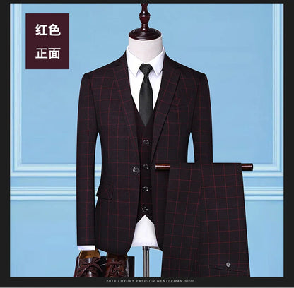 Blazer Vest Pants  Boutique Plaid Men's Formal Groom Wedding Dress Slim Suit 3Pcs or 2Pcs Men's Casual Business Suit Tuxedo