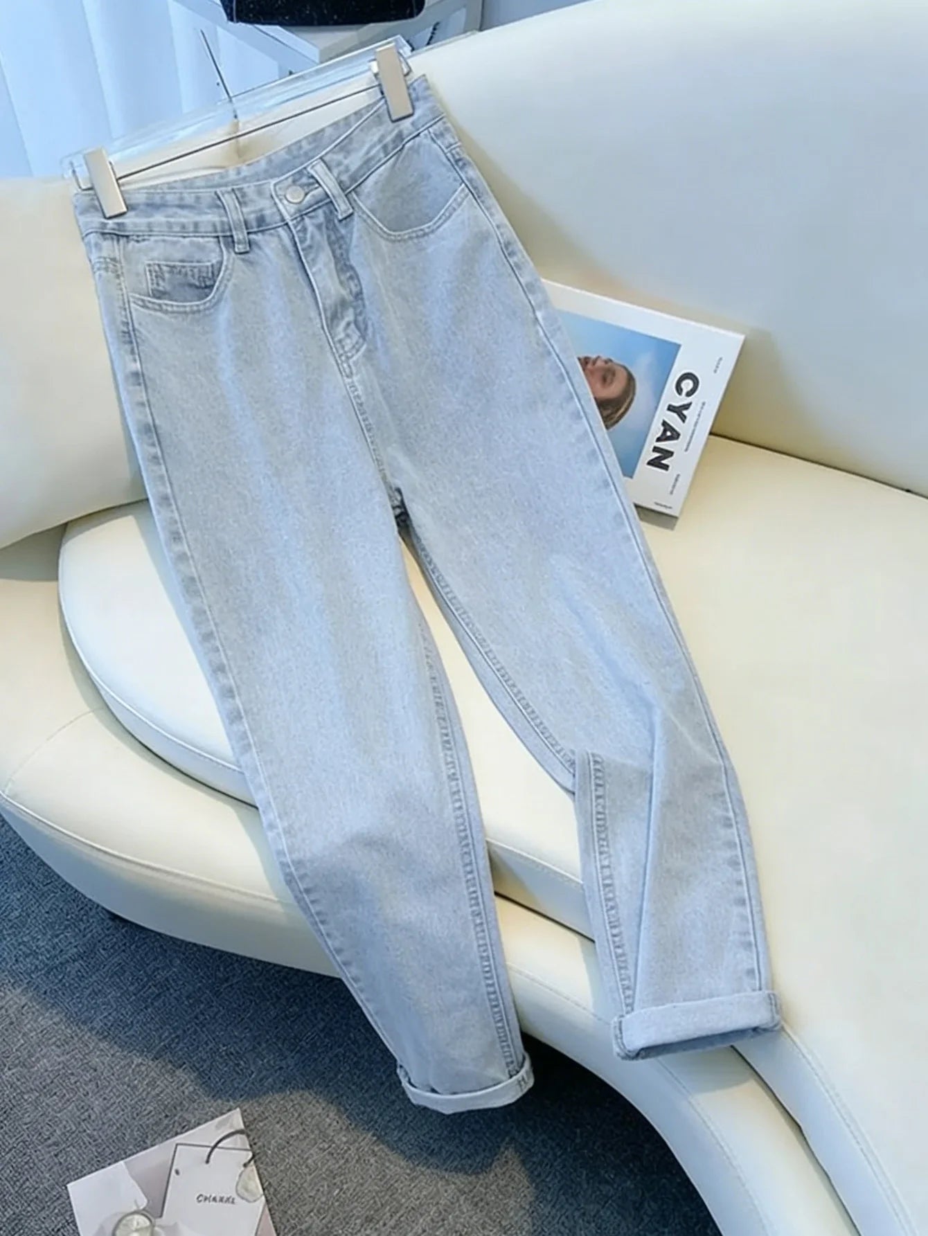 Casual Blue Slim Jeans For Man Y2K Original Drip Trend Denim Pants No accessories or belts included