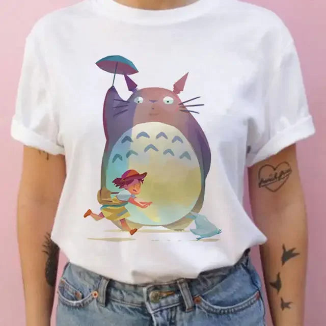 Summer men and women short-sleeved Studio Ghibli Totoro T-shirt Harajuku Kawaii Totoro Ghibli comfortable casual T-shirt