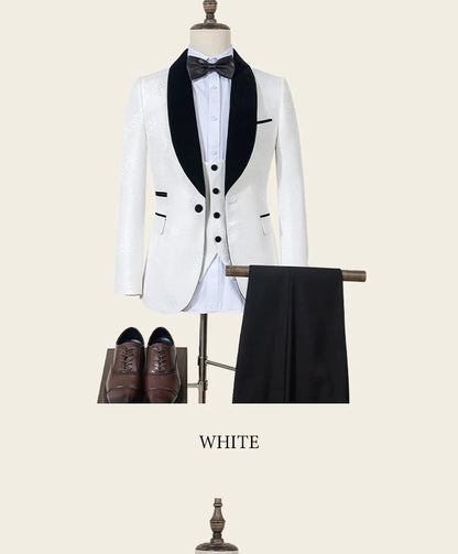 High Quality white party outfit for man luxury Retro carving Slim Fit Tuxedo Prom Suit Fashion Male Groom Wedding