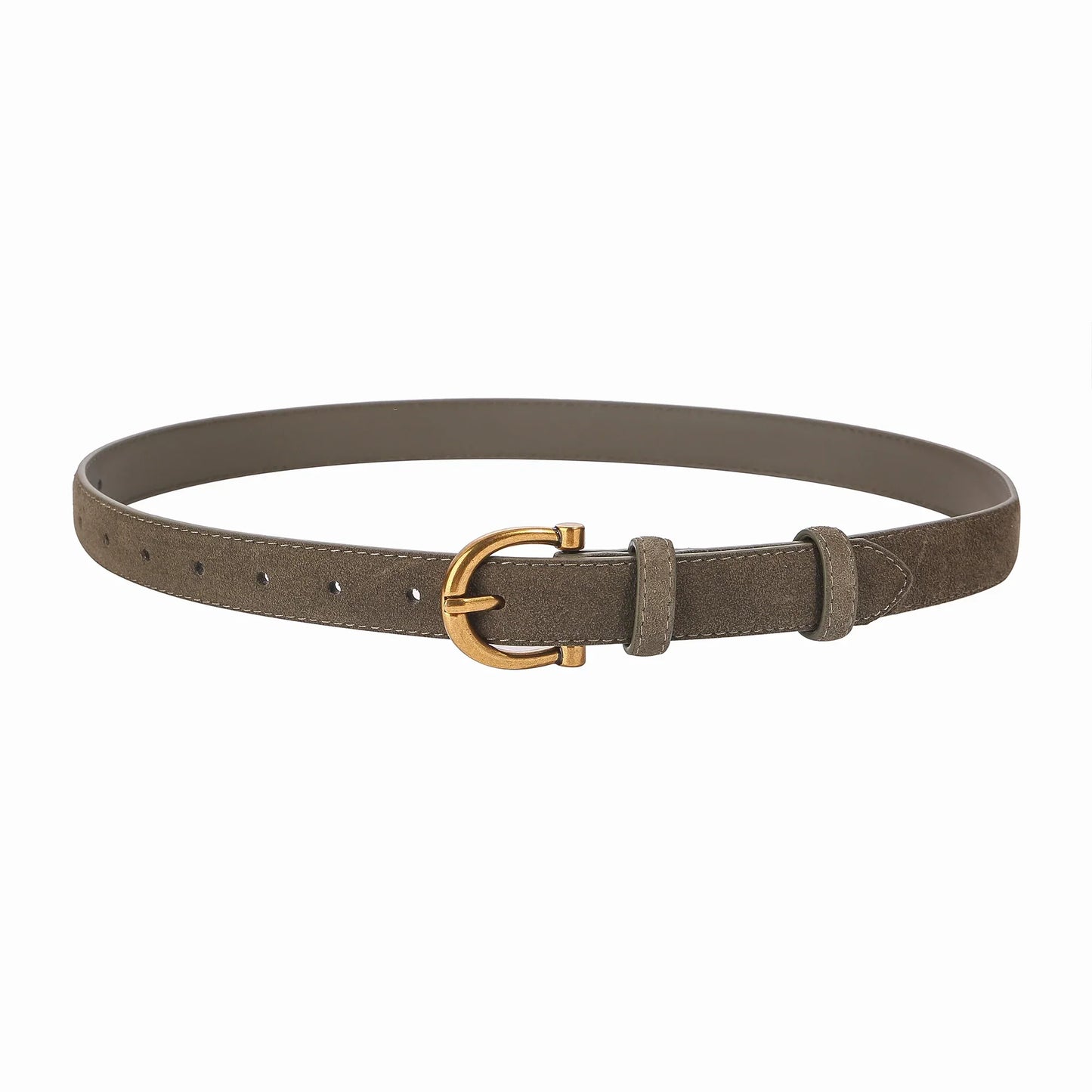 Genuine Leather Suede Women Belt Fashion Skinny Waistband Retro Gold Buckle Brown Belts for Jeans Pants