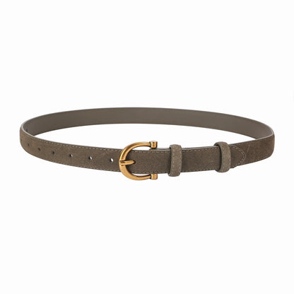 Genuine Leather Suede Women Belt Fashion Skinny Waistband Retro Gold Buckle Brown Belts for Jeans Pants