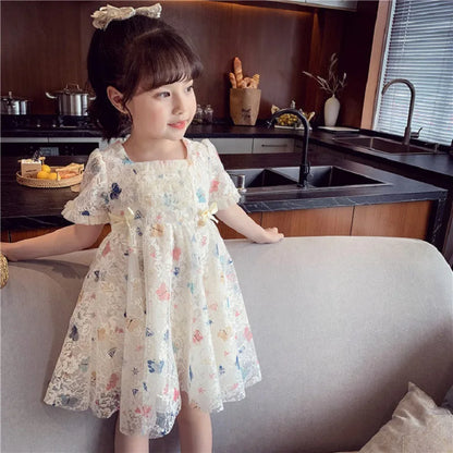 Vintage lace short sleeved dress For 2-9 yrs Baby Girls Loose Dress 6.1 Children's Day Clothing Cute beach Loose Clothes 2026