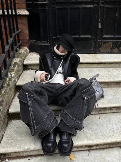 Women's Black Gothic Baggy Cargo Jeans Harajuku Oversize Denim Trousers Y2k 90s Vintage 2000s Emo Jean Pants Trashy Clothes 2024