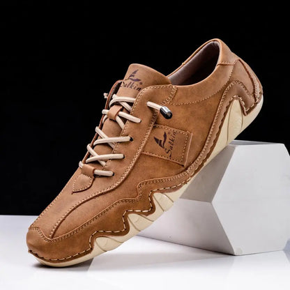 Spring Handmade Leather Casual Men Shoes Design Fashion Sneakers Man Loafers Breathable Soft Flat Shoes Driving Shoes