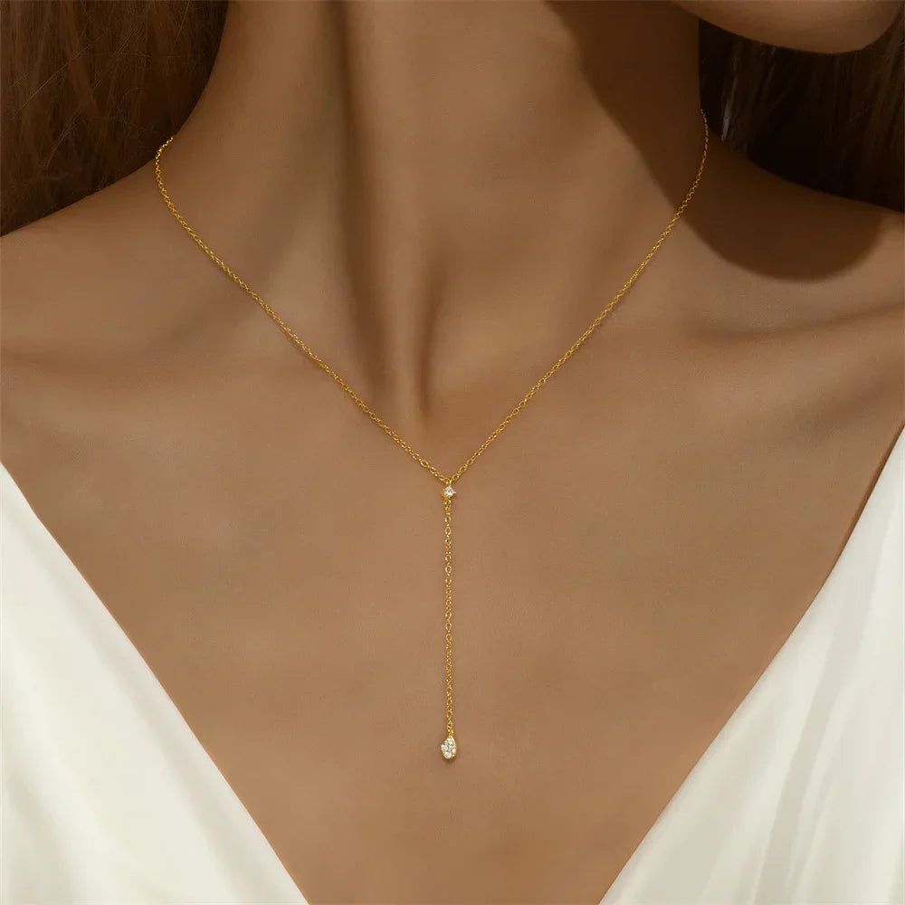 925 Sterling Silver Necklaces Charms for Women Crystal Cross Clavicle Collar Chain Simple Choker Necklace Accessories Gift