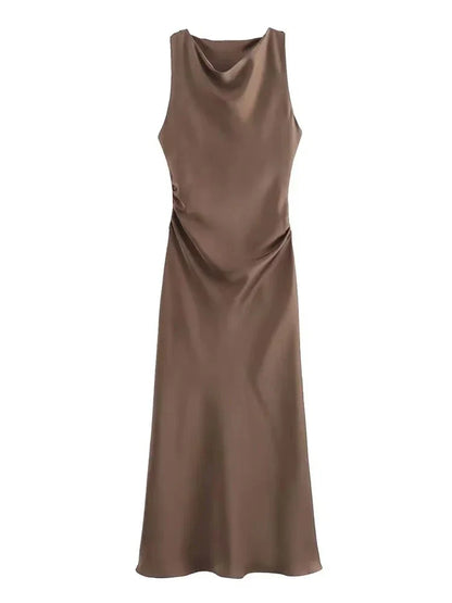 Satin Long Dresses for Women 2026 Summer Slip Midi Dress Woman Sexy Evening Party Dress Sleeveless Female Elegant Dresses