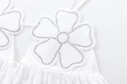 2025 Women Fashion  Rhinestone Floral Poplin Tank Tops Sexy Backless Tied Thin Straps Female Female Camis Top Mujer