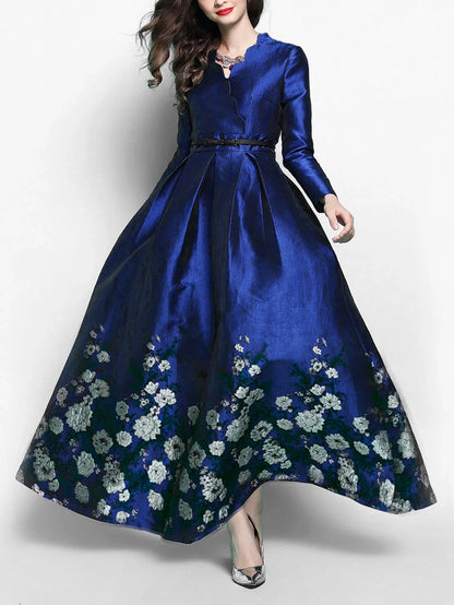Novo Modelo Vestido longo jacquard luxuoso e elegante para festa à noite vestido de manga comprida sem cinto vestido formal