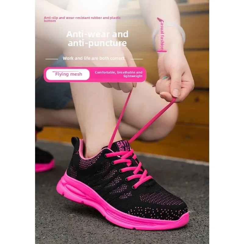 New Pink Work Shoes Women Work Sneakers Steel Toe Shoes Anti-smash Anti-puncture Safety Shoes Man Women Protective Shoes