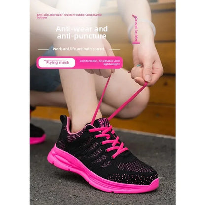 New Pink Work Shoes Women Work Sneakers Steel Toe Shoes Anti-smash Anti-puncture Safety Shoes Man Women Protective Shoes