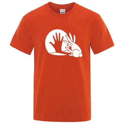 Men's High Quality T-shirt Cotton Blend Funny Shadow Puppet Design Print Summer Casual Loose O-neck for Male T-shirt Tops Tees