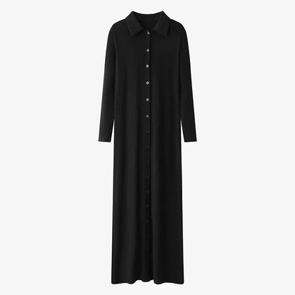 maxi dress button design woman clothes full sleeve Ankle Length comfortable ribbing clothing  ( Ship out in 1 day)