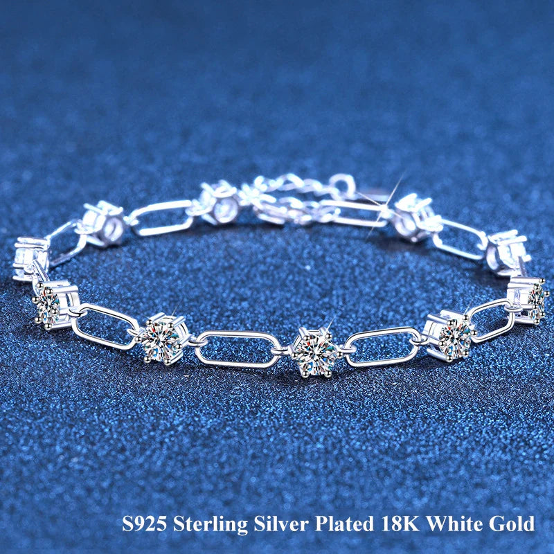 4mm 0.3CT D Color Round  Moissanite Diamond Link Bracelet for Woman Man 925 Silver Adjustable 16cm Chain Bracelets GRA Gift