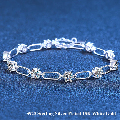 Full 4mm 0.3CT D Color VVS1 Moissanite Diamond Link Bracelet for Woman Man 925 Silver Adjustable 16cm Chain Bracelets GRA