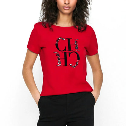 Women's T-shirt 2025 New Hand Embroidered Heavy Industry Casual Top Simple Round Neck Short Sleeve Women's Clothing