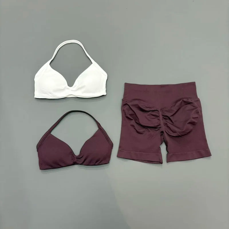 2 Piece Gym Sets Woman Sports Strappy Bra Seamless Set Quick Dry Fitness Squat Proof Shorts Sportswear Running Workout Suit