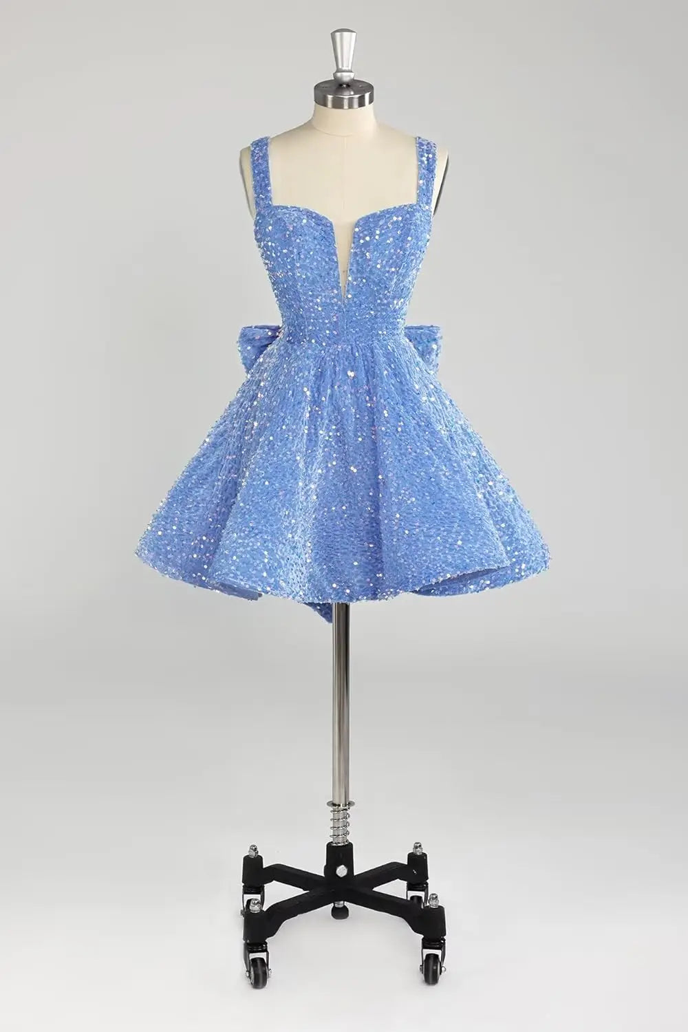 Sparkly Sequin Homecoming Dresses 2026 Short Spaghetti Straps V Neck Cocktail Party Gowns with Bow  Mini Dress Graduation Dress