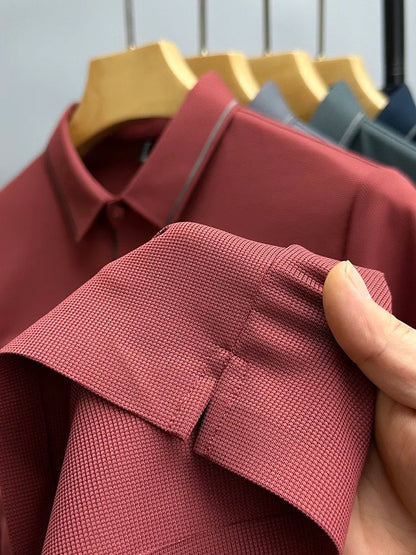 Luxury summer new ice silk breathable polo shirt men's short sleeve high-end exquisite letter embroidery casual lapel T-shirt