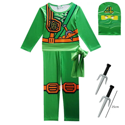 Kids Leg Ninja Cosplay Superhero Jumpsuit Kids Anime Ninja Costume Fancy Party Dress Carnival Halloween Costume with Toy Fork