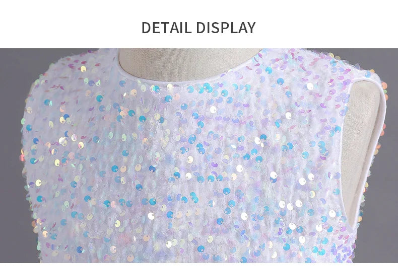 Summer Sequin Lace Tuxedo Wedding Dress for girls 3-13 years old Sleeveless fluffy Mesh gauze Doveark brand