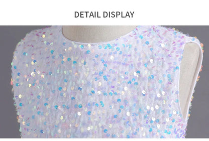 Summer Sequin Lace Tuxedo Wedding Dress for girls 3-13 years old Sleeveless fluffy Mesh gauze Doveark brand