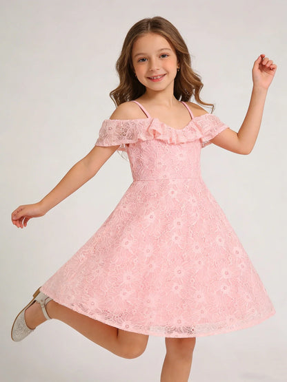 Summer New Girl's Lace Lace One Shoulder Strap Skirt Fashionable and Elegant Casual Dress