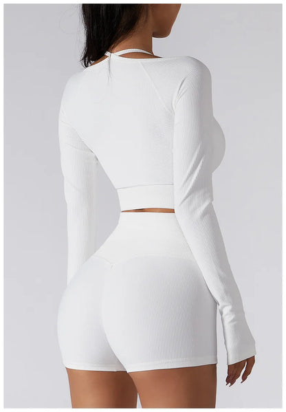 Women Yoga Set Gym Clothing Tracksuit Long Sleeve Crop Top One Shoulder Bra High Waist Seamless Leggings Fitness Sports Suits