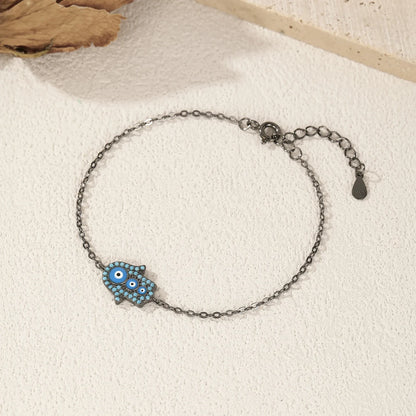 925 Sterling Silver Blue Enamel Synthetic Turquoise Link Chain Bracelet Black Ghost Eyes Palm Bracelets For Women Jewelry