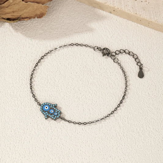 925 Sterling Silver Blue Enamel Synthetic Turquoise Link Chain Bracelet Black Ghost Eyes Palm Bracelets For Women Jewelry