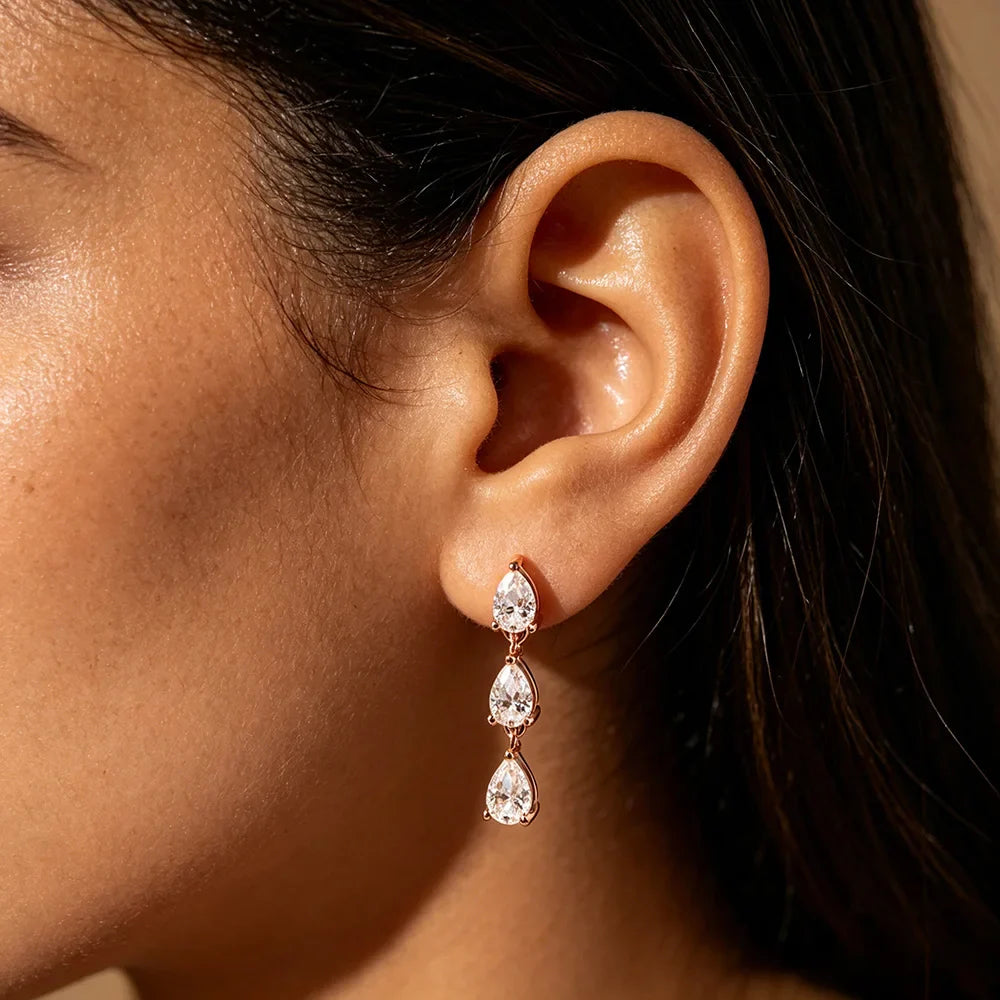 Pear Cut 3-Stone Full 3EX Moissanite Short Dangle Drop Earrings for Women s925 Silver Teardrop Earring Party Jewelry Gift