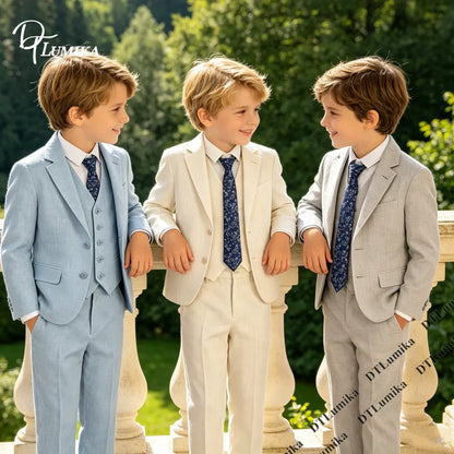 Ship Today Wedding Ring Bearer Page Boy Tuxedo Communion Suit Boy's Formal Linen Suit 4-Piece Jacket Vest Pants Tie Bowtie