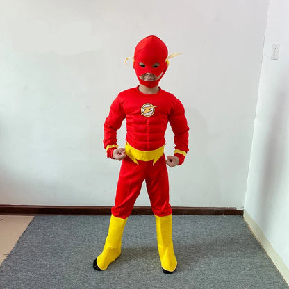 Boy's Deluxe Flash Costume Fancy Dress Up Kids Movie Carnival Party Halloween Flash Cosplay Costumes Mask Belt With Shoes 3-12Y