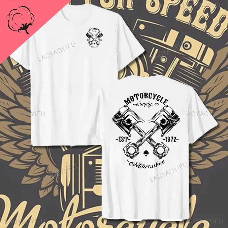 Crossed Pistons Mechanic Garage Engine Graphic T-shirt Summer Cool Men Cotton Tee Shirt All-Match Hipster Streetwear Man T-shirt